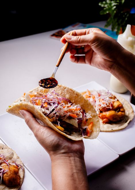 Taco camaron capeado, battered shrimp taco