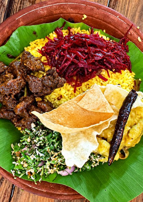 Tender beef simmered in a deeply aromatic Sri Lankan curry.