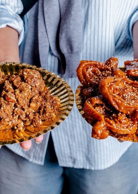 Nutty zmita and chebakia pastries