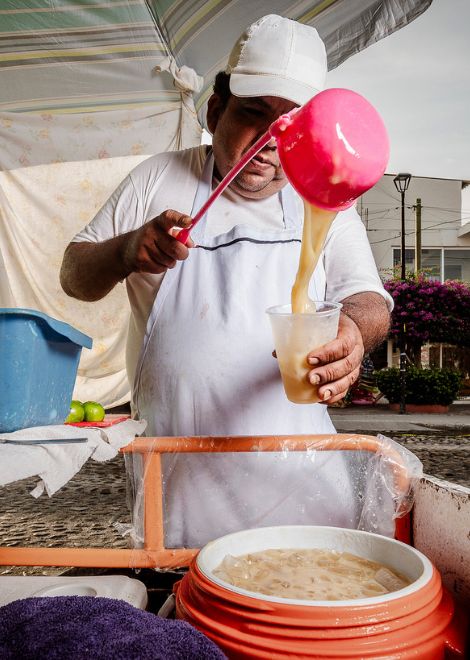Tejuino, fermented corn drink with lime