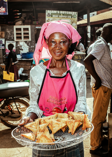 Vegetarian samosa vendor in Bugalobi Market