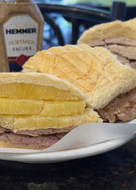 Slow-cooked pork lechon and pineapple sandwich 