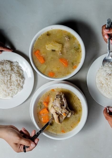 Steaming sancocho, Panama's beloved chicken and herb soup.