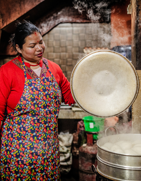 Legendary food heroes with steaming hot momos