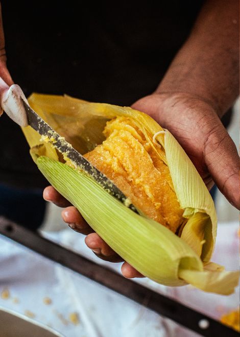 Steamed corn dough cooked in the husk