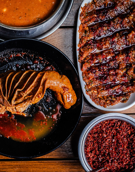 Interesting dishes for bold palates: sirdan with acılı ezme dip and Turkish flatbread