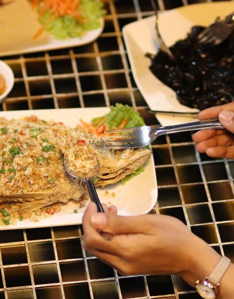 Ink-stained squid and seafood specialities