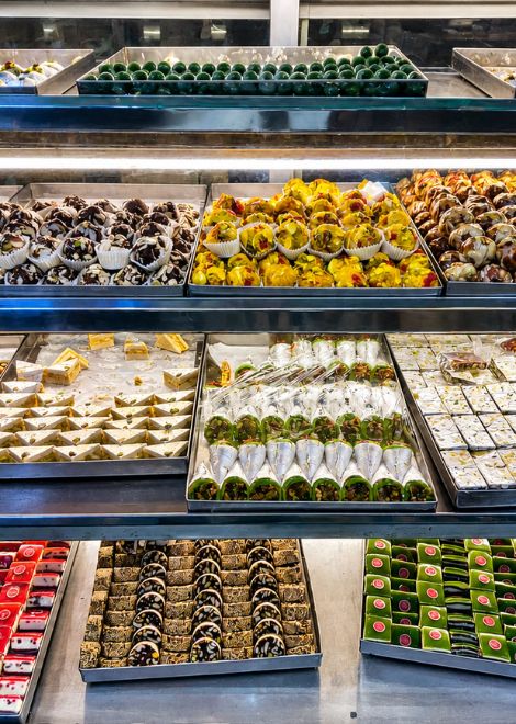 A glittering counter of Banarasi sweets.