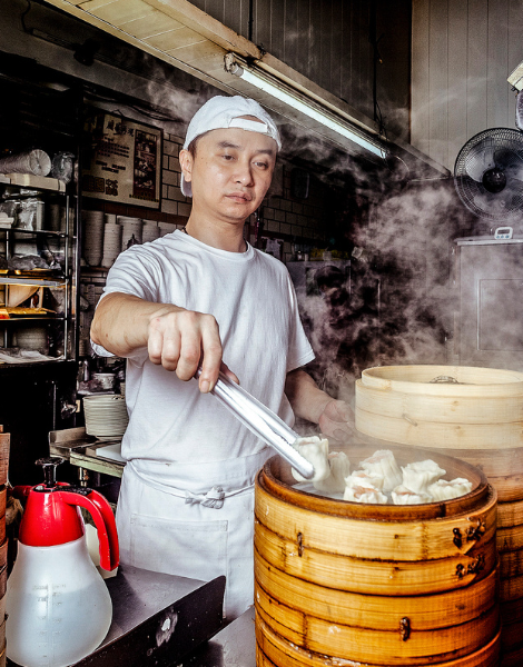 Steaming towers of dim sum stacks