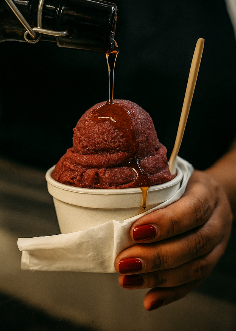 Finish with mezcal sorbet drizzled with booze