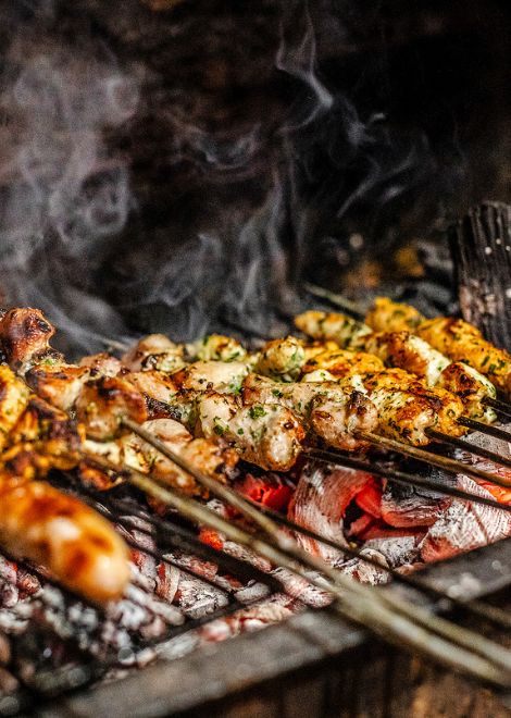 Smoky, charcoal-grilled brochettes 