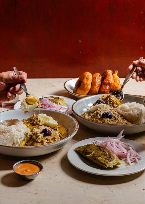 Rich, creamy ají de gallina with perfectly steamed rice.