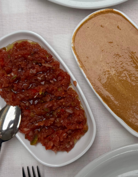Mezze-style spread with fava broad bean purée and more