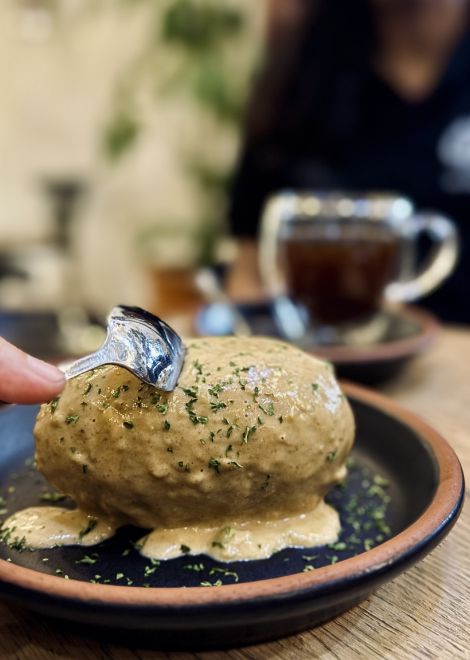 Bolon de queso, fried plantain stuffed with cheese