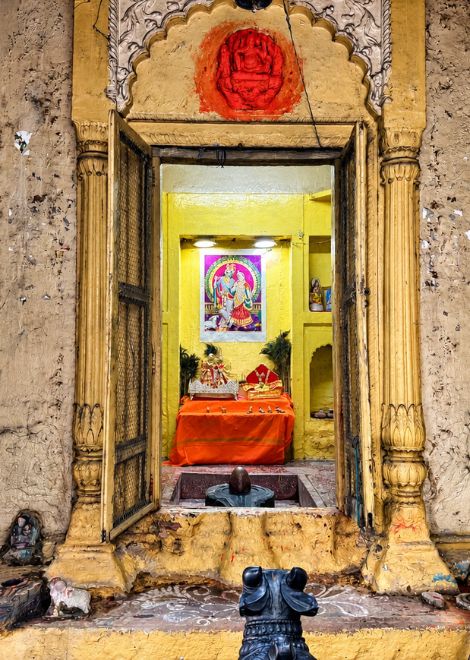 A glowing shrine tucked into the old city walls.