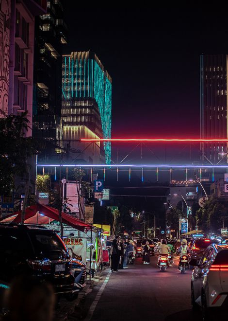Night time's the right time in Jakarta. 