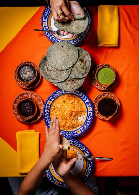 Mexican rice with complex mole sauce 