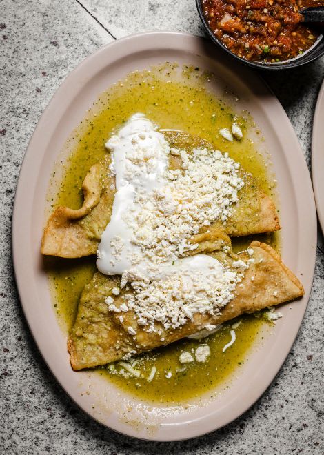 Fried quesadilla stuffed with delicate squash blossom