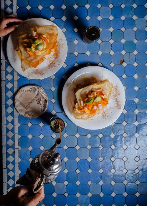 Sign off with delicate jawhara pastry with fruit and high poured tea