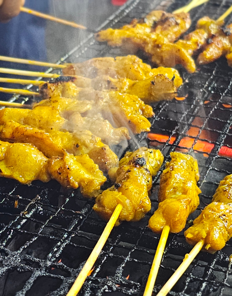 Smoky satay grilled over charcoal