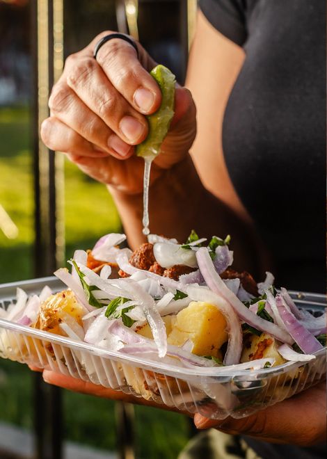 Crispy chicharrón finished with a squeeze of fresh lima.