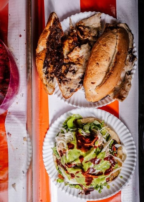 Dried beef torta and tostada with chileajo