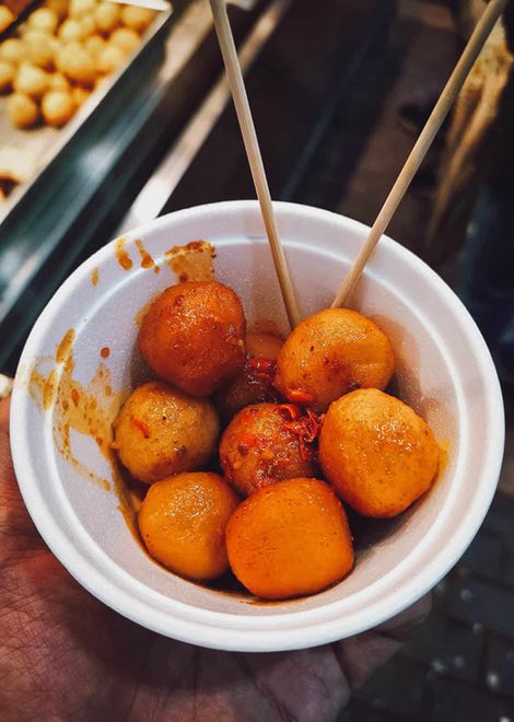 Spicy fish balls, a Hong Kong street food classic