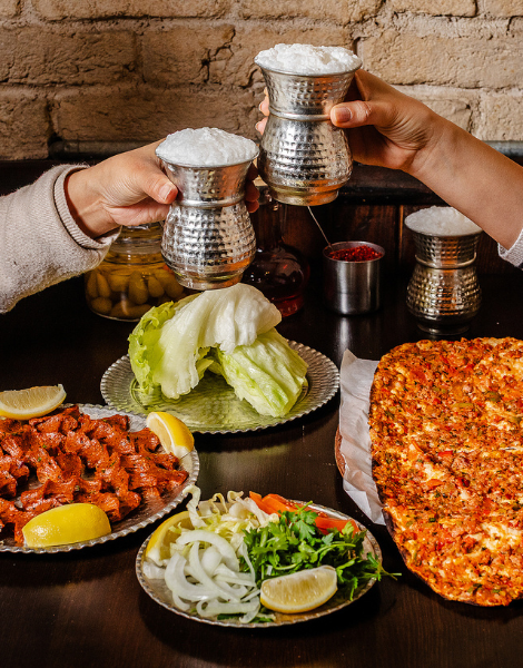Bulgur ciğ köfte patties with an ayran toast