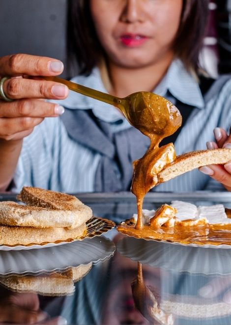 Jben mountain cheese with Morocco bread, honey and nutty amlou