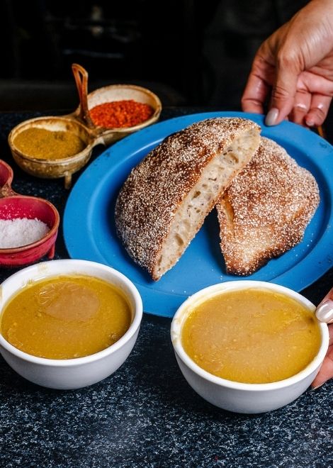 Soothing fava bean bissara with Moroccan khobz bread