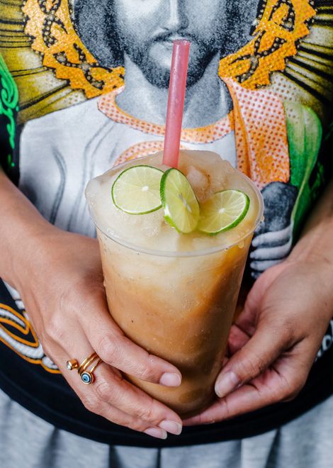 Fermented corn drink with lime sorbet