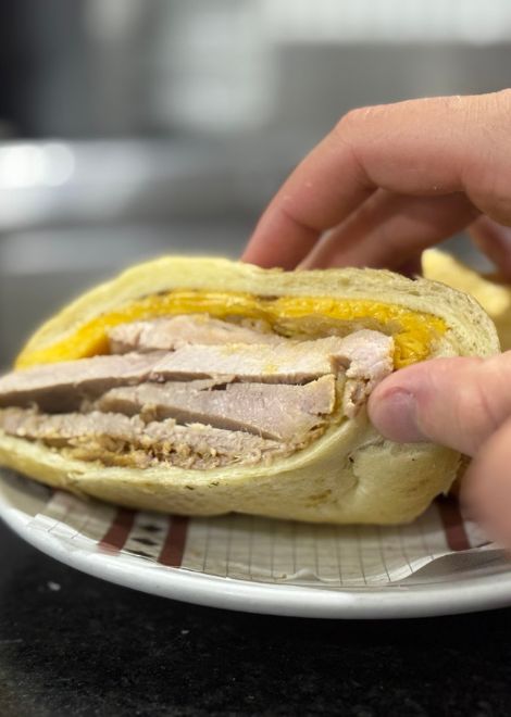 Classic pernil lechon, pork sandwich