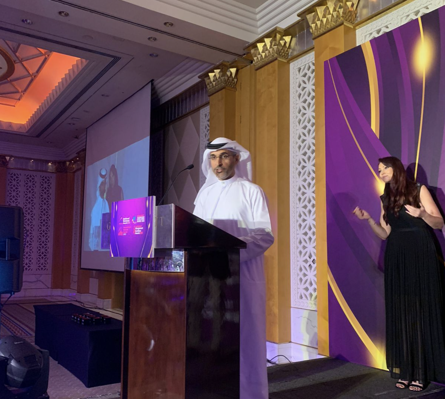 Mr Al Muhairi (Investor CO-Founder at OQ Technolgoy) giving a speech at the Dubai Award Event