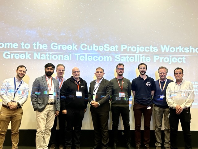 ERMIS Team with ESA experts at the  Greek CubeSat Projects Workshop centered by Mr Frederic Rousnel (fifth from left) Greek National Telecom Satellite Mission Project Manager 