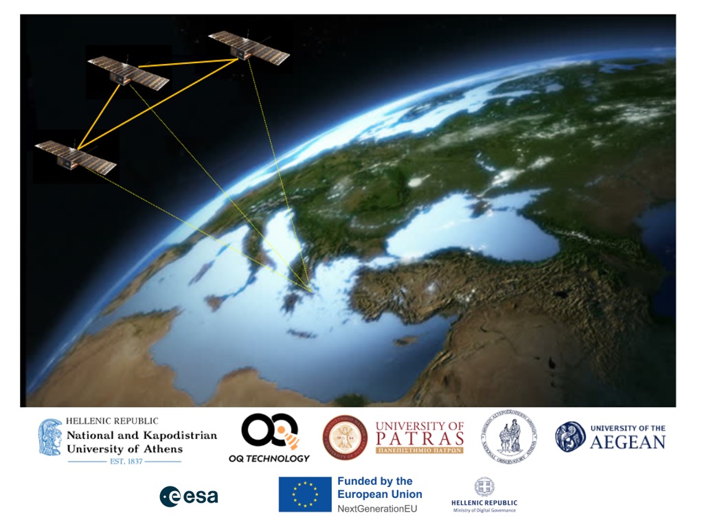Art view of ERMIS satellites in orbit, the 3 nanosatellites manufactured by OQ Technology will have 5G IoT payloads and intersatellite links and other advanced payloads.