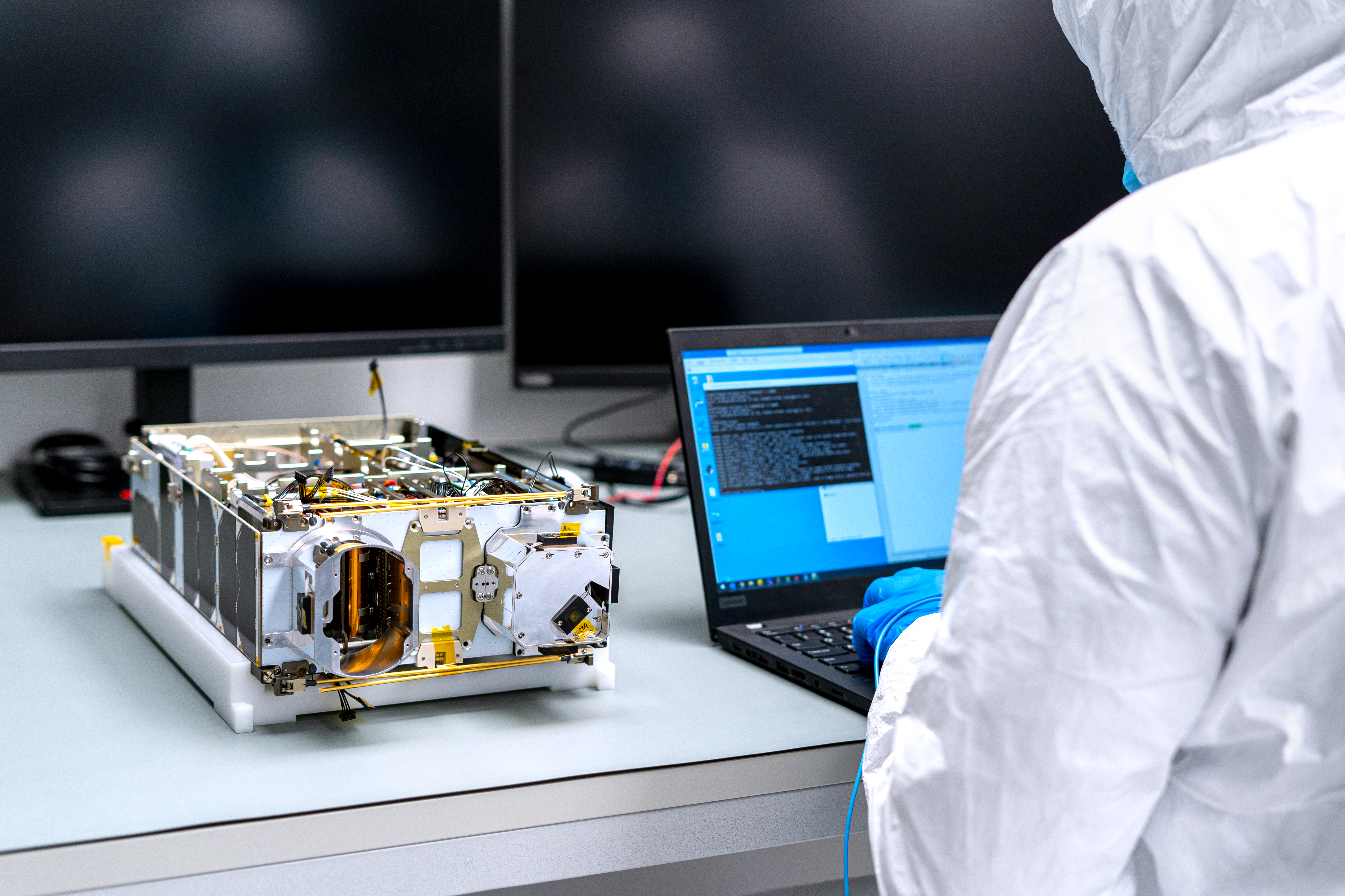 MACSAT Satellite during assembly (courtesy Nanoavionics & OQ Technology)