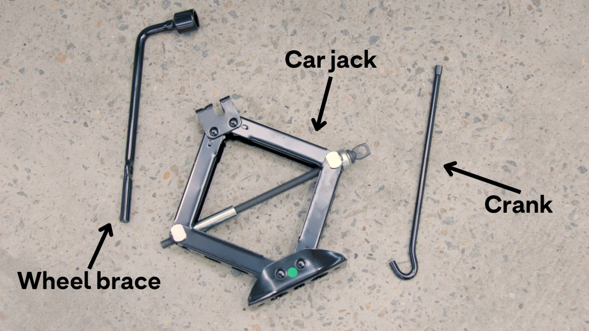 What you'll need to change a car tyre: a car jack, wheel brace and crank