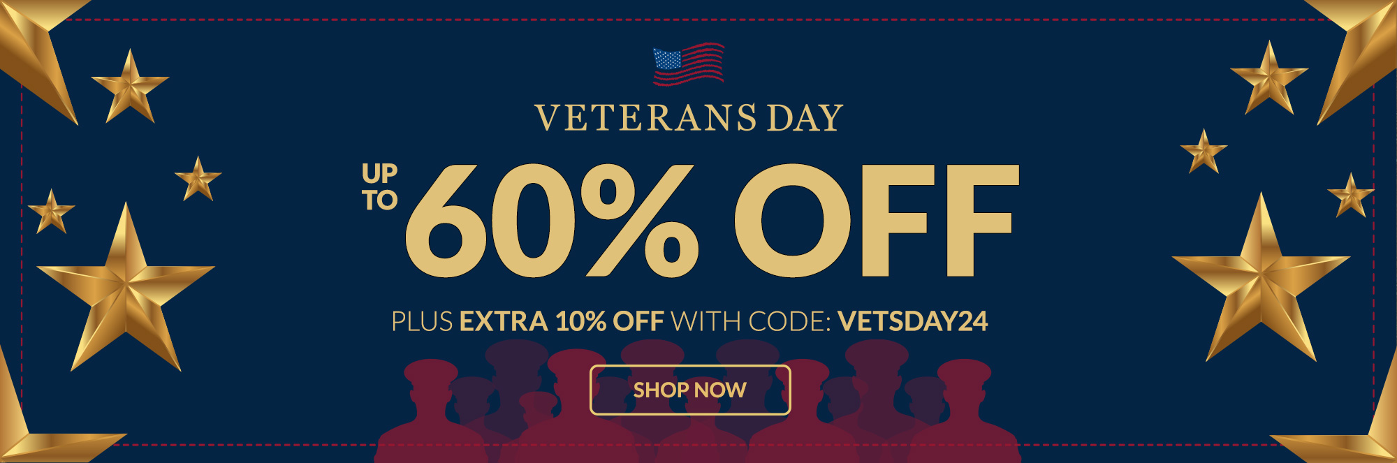 Veterans Day up to 60% off plus extra 10% off with code VETSDAY24