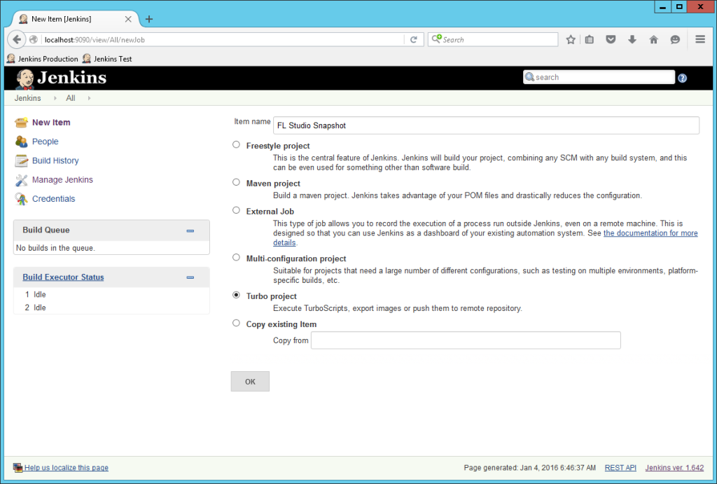 Jenkins create Turbo project