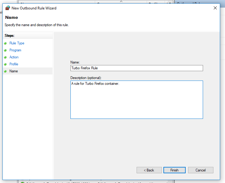 Firewall outbound rule name