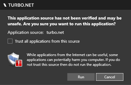 Turbo client trust dialog