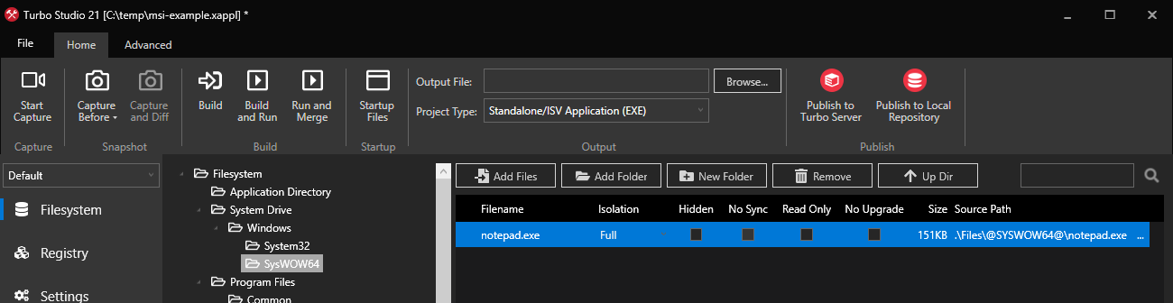 Turbo Studio MSI Filesystem Example