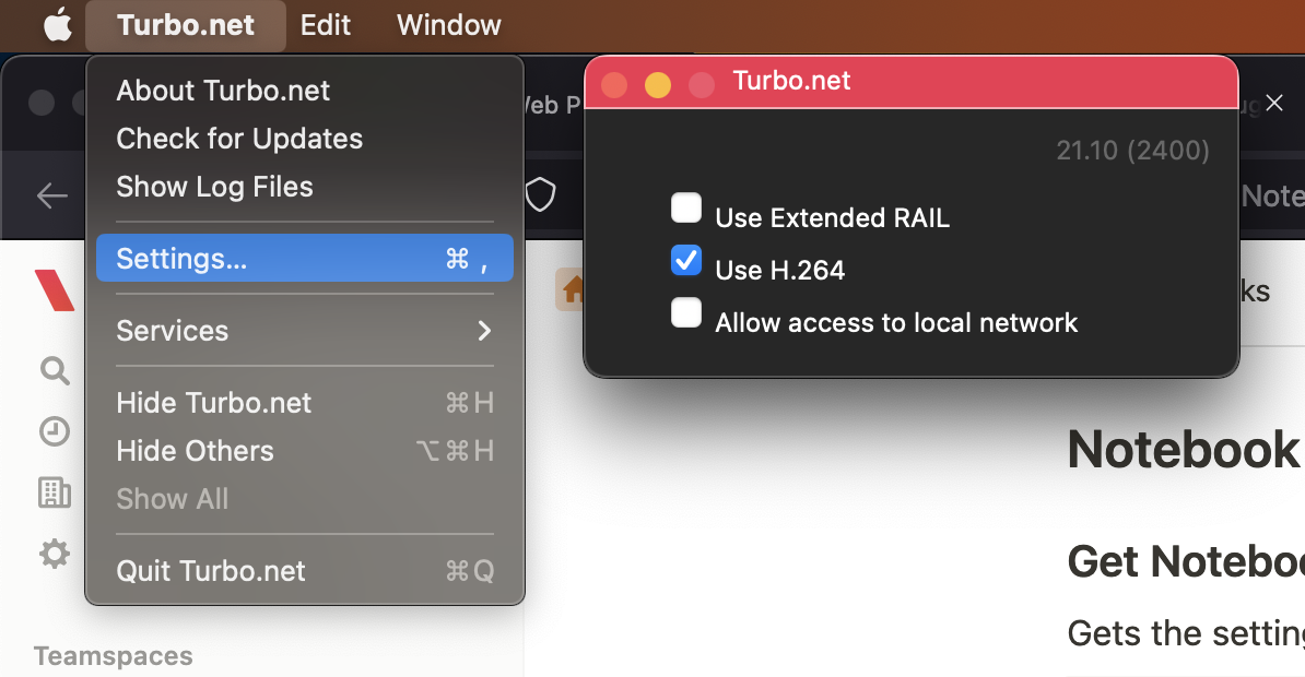 Turbo for Mac Client Settings