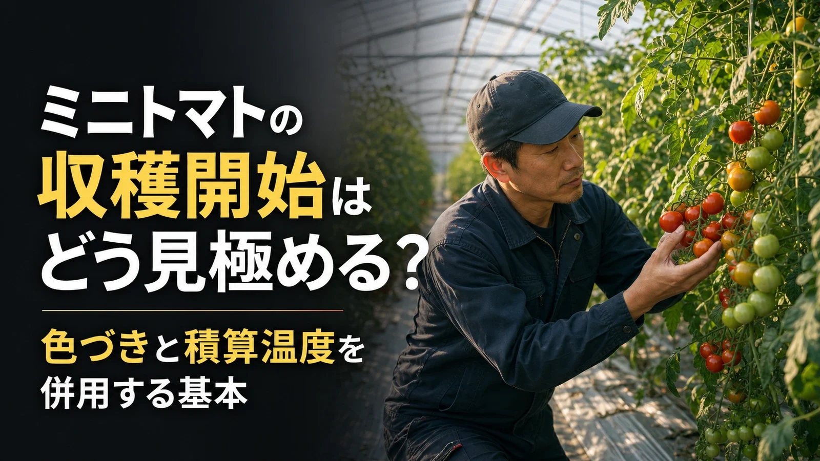 ミニトマトの収穫開始はどう見極める？ 色づきと積算温度を併用する基本 / slug: mini-tomato-harvest-start-color-accumulated-temperature