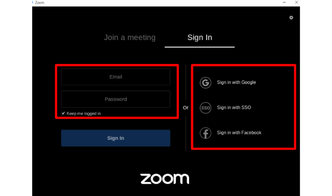 zoomアプリを起動しサインインする画面