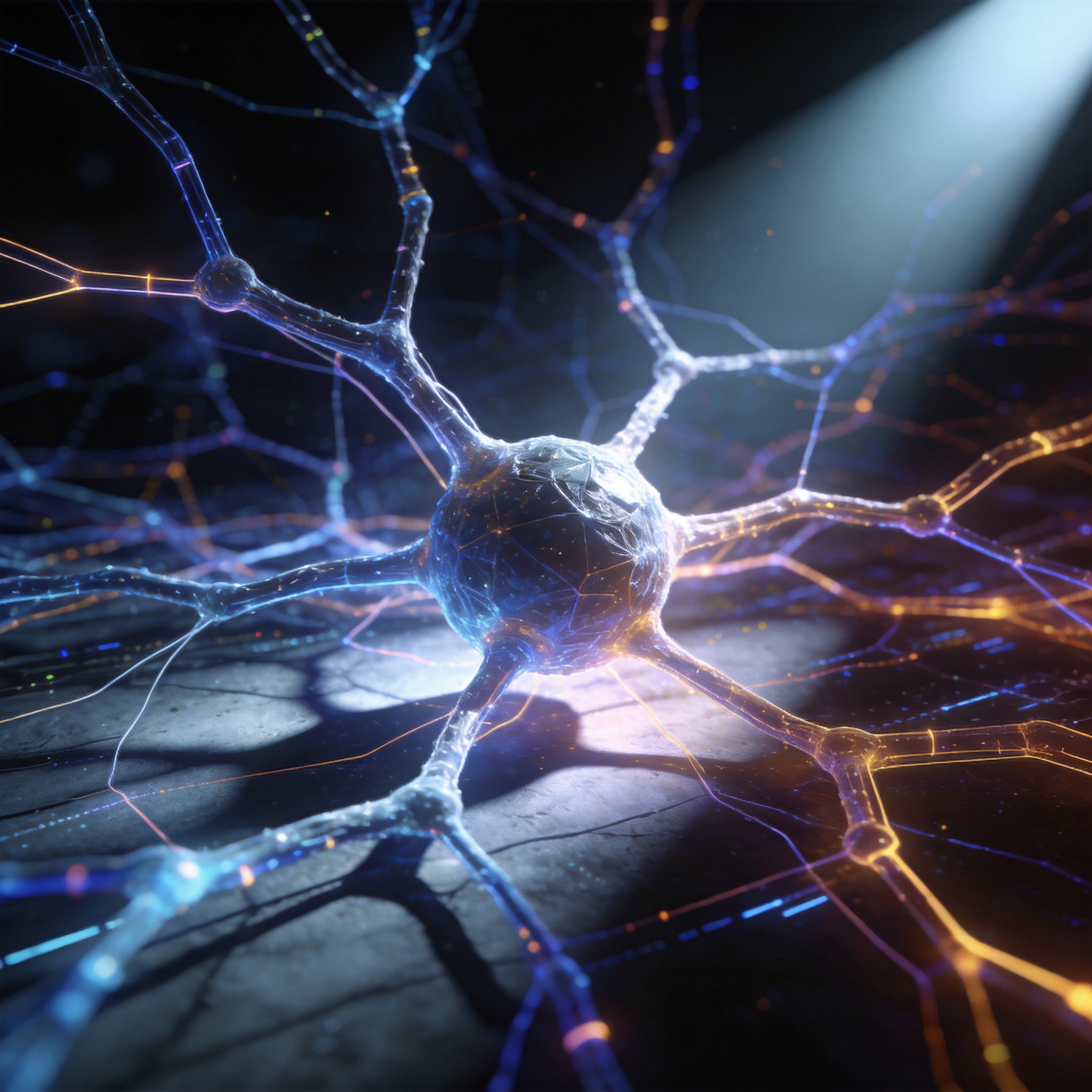 Abstract network of neural pathways with a central, polished node, symbolizing Tencent's cautious AI development.