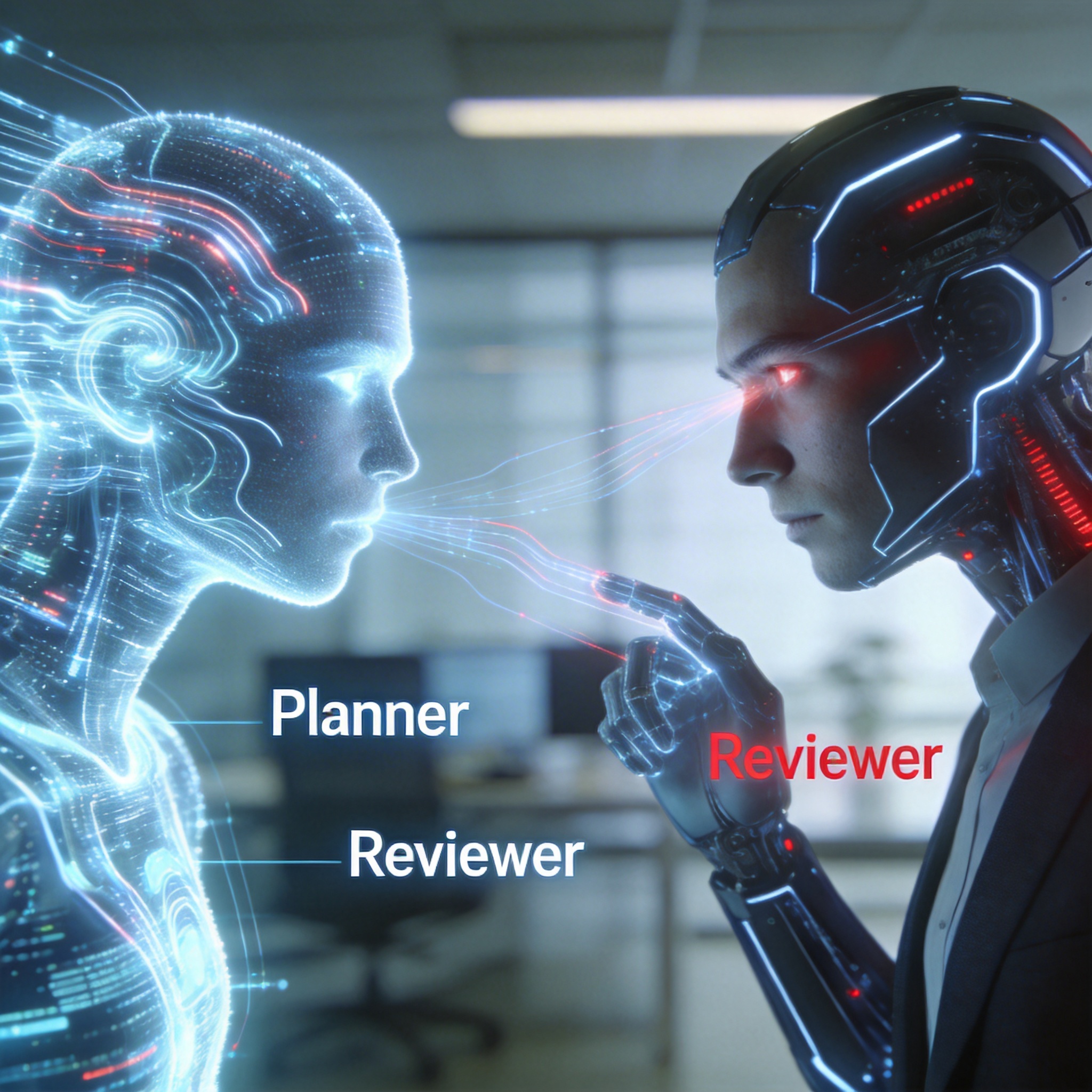 Two AI interfaces, one planning and one reviewing, symbolizing 'Gu-style' development.