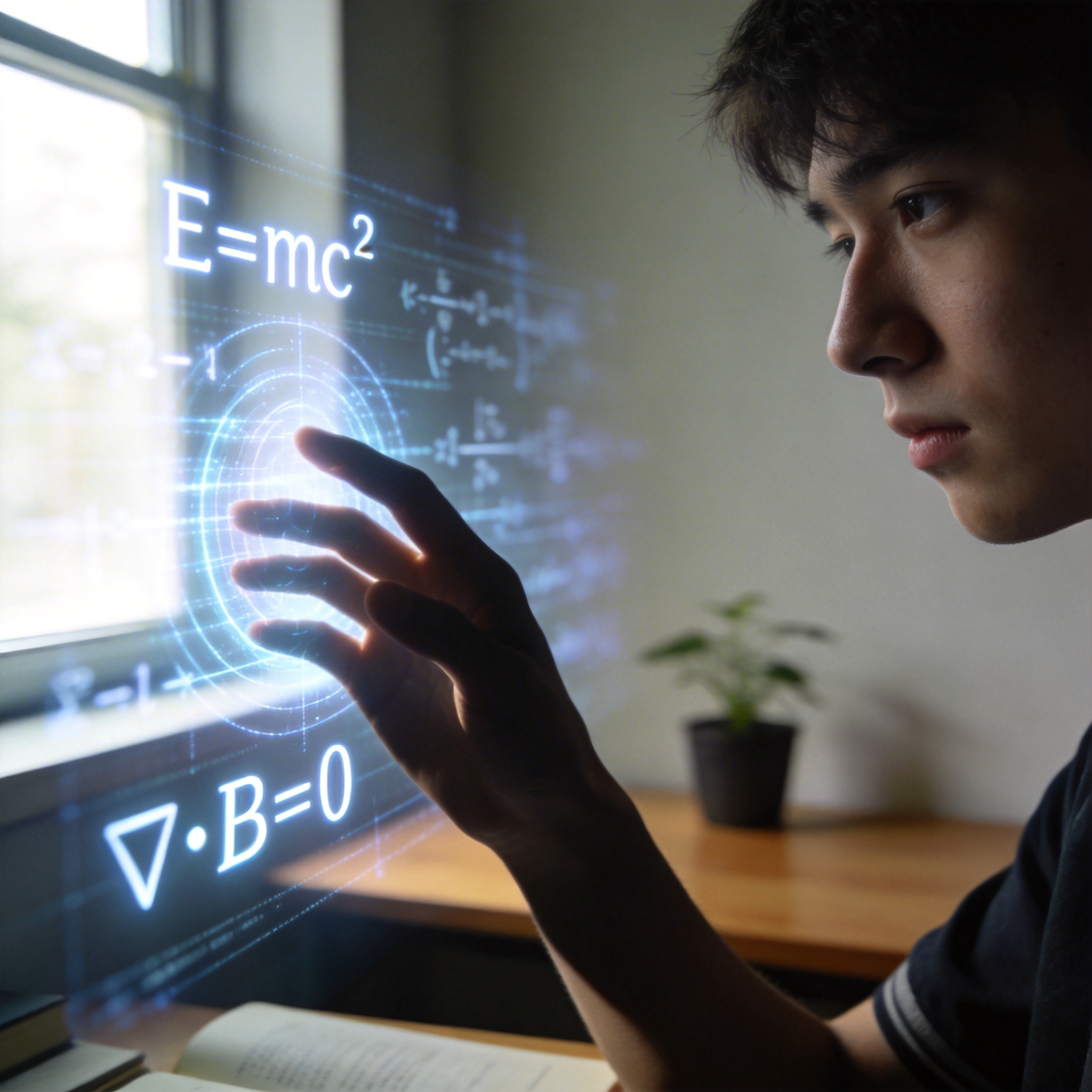 Student's hand interacting with a glowing AI interface, reflecting academic achievement and internal conflict.