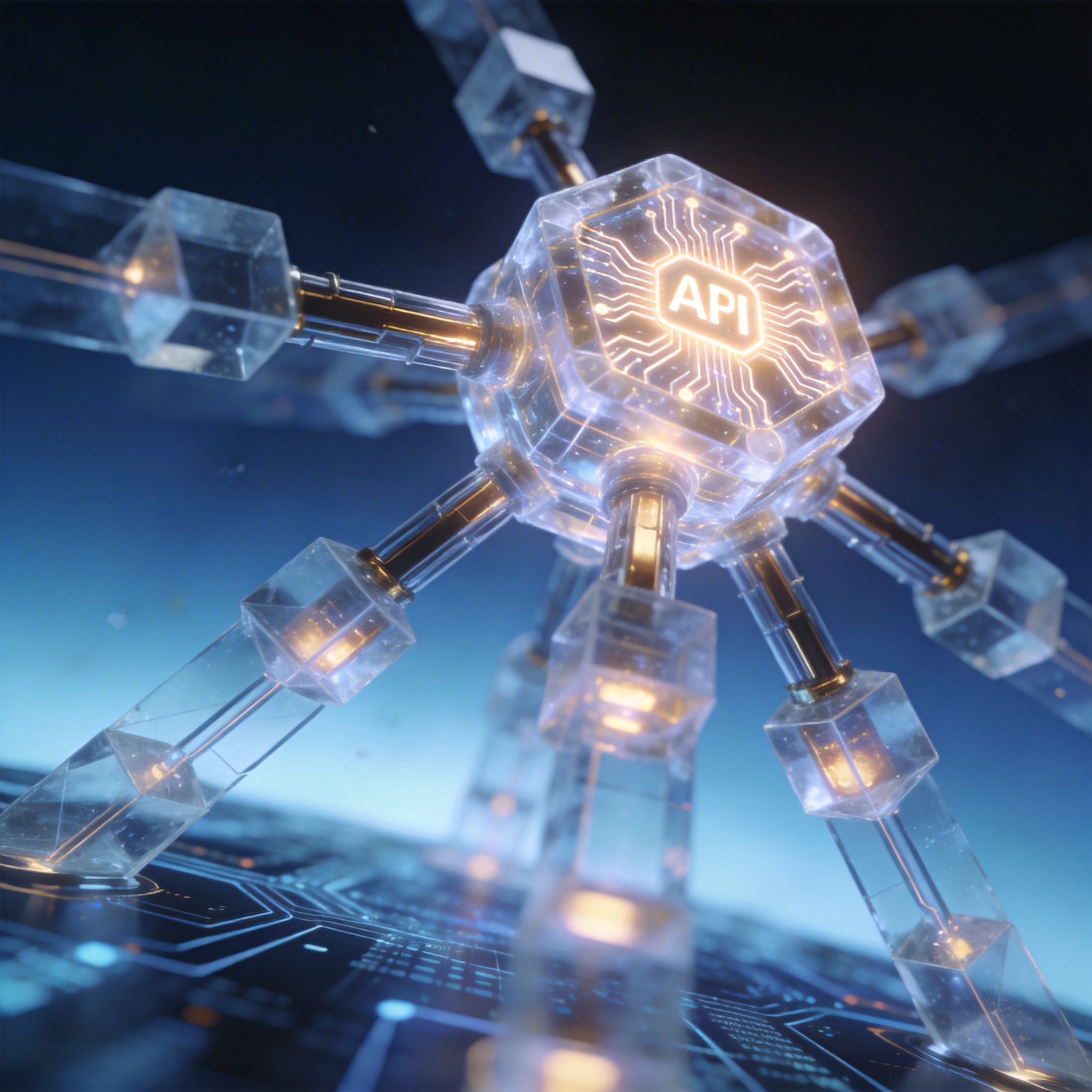 Digital scaffolding supporting a glowing AI model, symbolizing foundational frameworks.