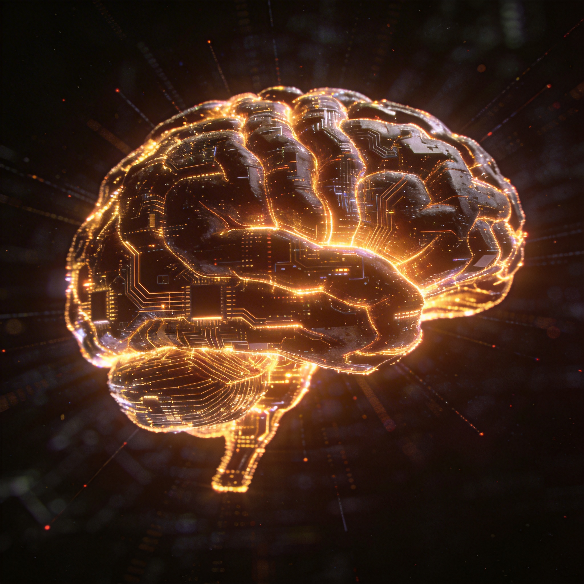 Luminous digital brain representing accelerated reasoning